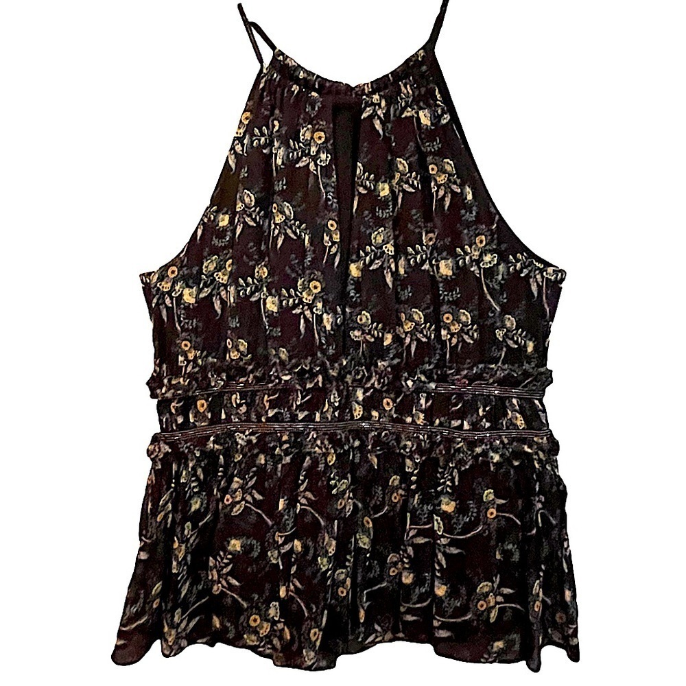 The Kooples Chiffon Floral Print Beaded Waist Keyhole‎ Peplum Halter Top Size XS